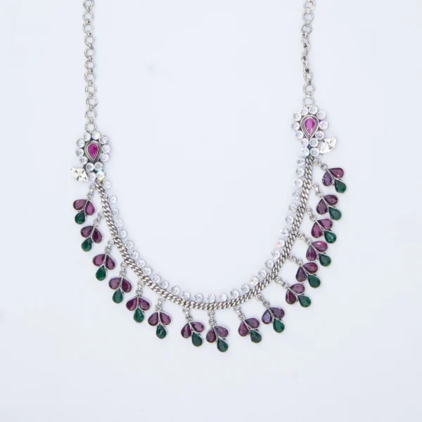 Regal Grace Ruby & Panna Silver Necklace - Image 2